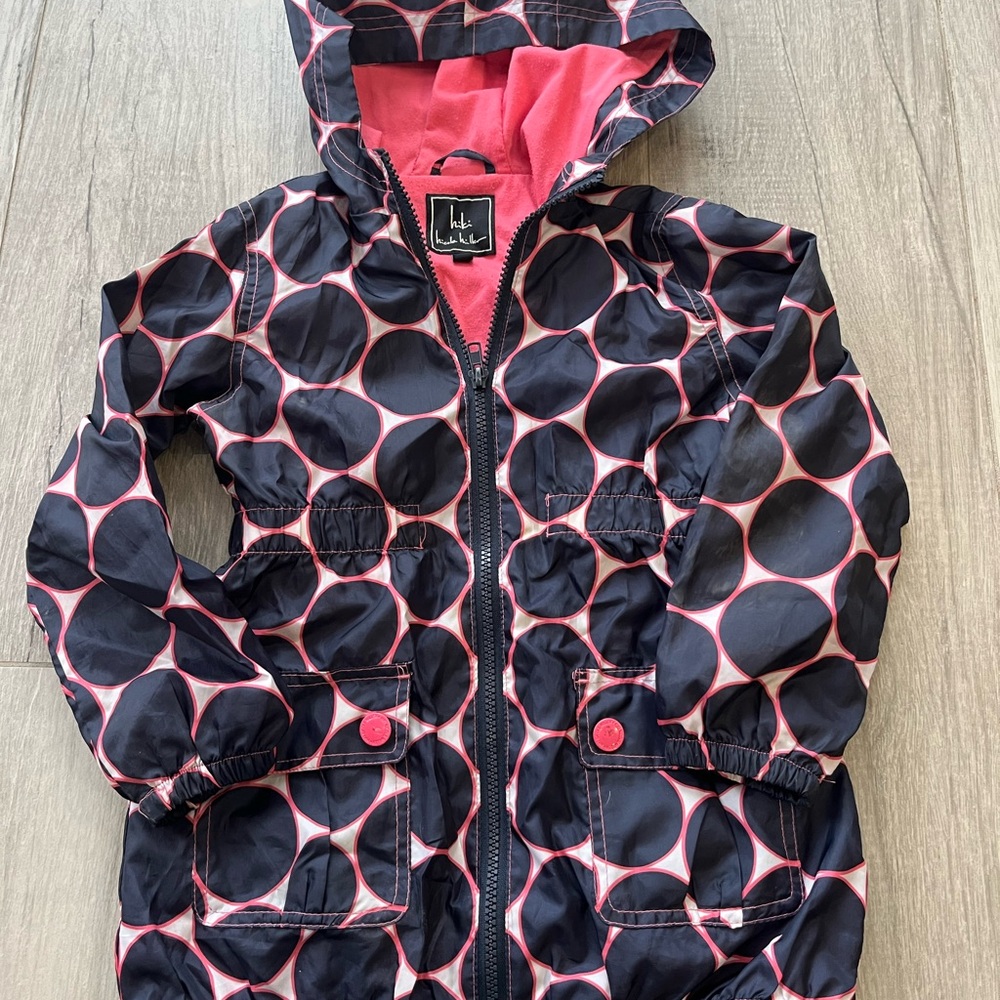 Kids Polka Dot Hooded Jacket - Black and Pink